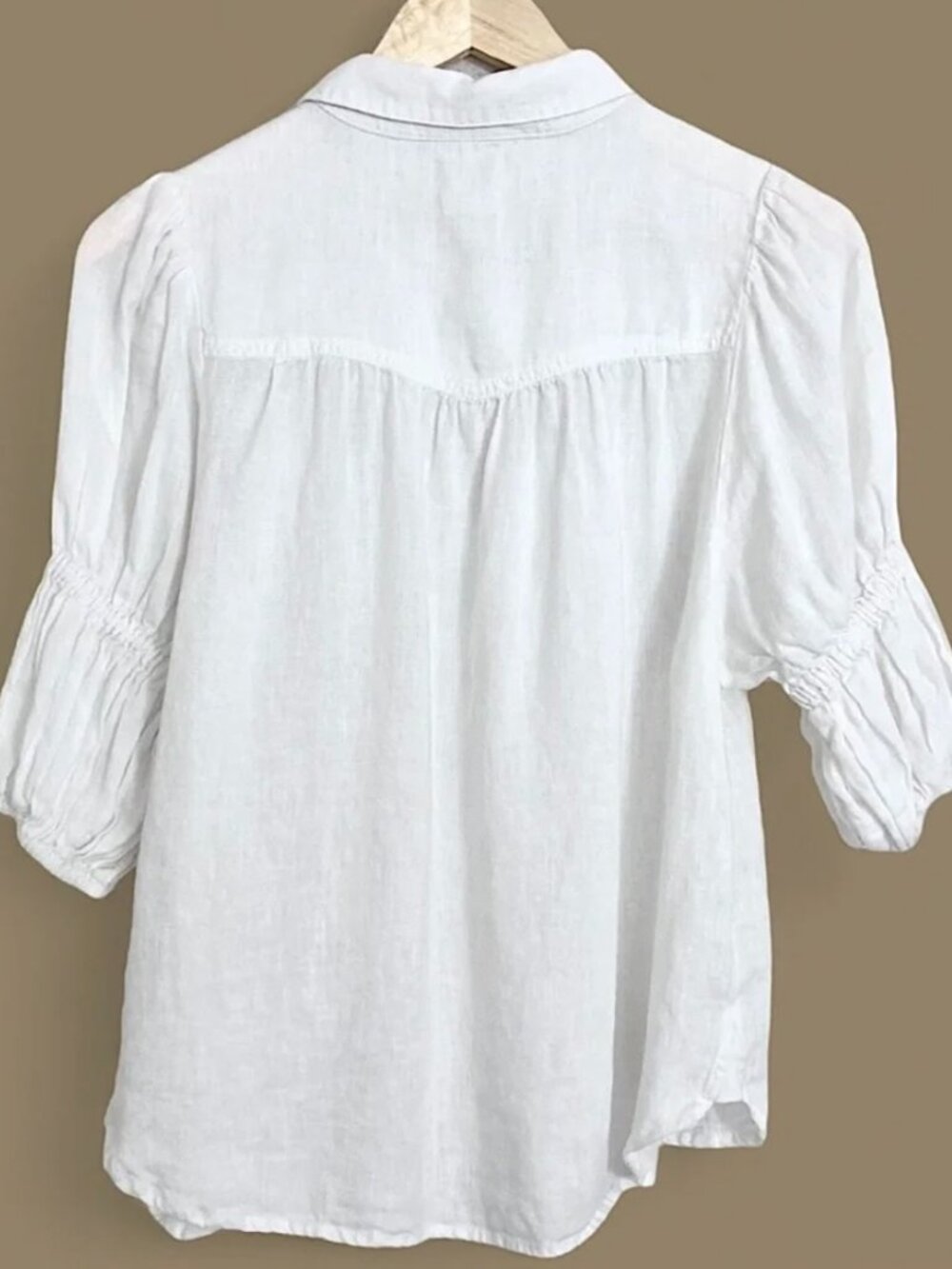 ANTHROPOLOGIE Pilcro Tallulah Double Puff Sleeve Linen Blouse XS White - Picture 12 of 14